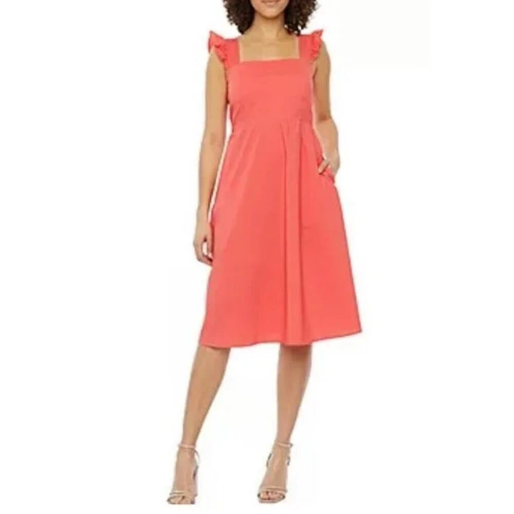 52seven Midi Dress Smocked Stretch Cotton Pockets Casual Church Picnic - Size 10